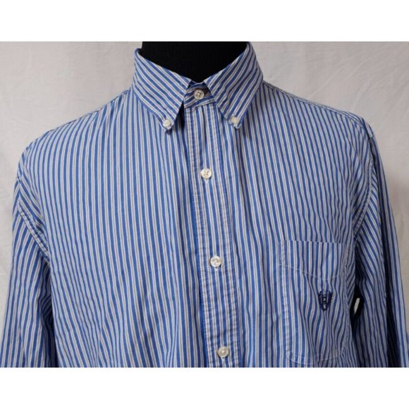 Chaps Easy Care XL Blue Striped Long Sleeve Button Down Embroidered Logo Shirt - Picture 4 of 11